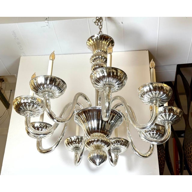 Mid 20th Century Restored Modern Mercury Glass Nine Arm Chandelier For Sale - Image 4 of 10
