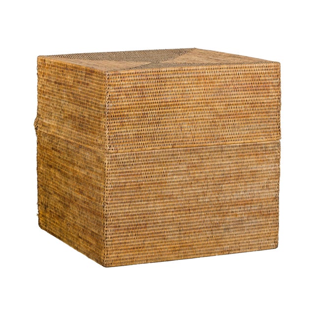 Wood Large Vintage Woven Rattan Storage Box with Removable Lid For Sale - Image 7 of 15