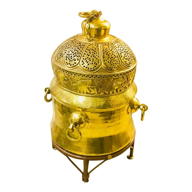 1960s Morrocan Brass Chandelier and Planter - 2 Piece Set 52'' For Sale