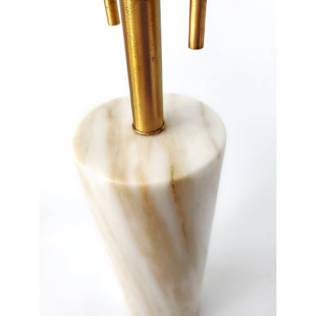 Beige 1960s Gold Calacatta Italian Marble Cylindrical Table Lamp by Nessen Lamps Inc. For Sale - Image 8 of 12