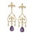 Fleur De Lis Chandelier Earrings Studs With Amethyst in Silver, Gold, A Pair For Sale