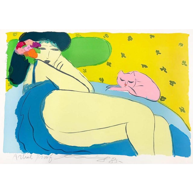 Walasse Ting, Woman with Cat, 1920s, Lithograph For Sale
