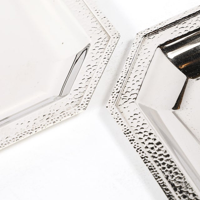Metal Set of Three Reed and Barton Silver Plate Trays With Hand-Hammered Detailing For Sale - Image 7 of 18