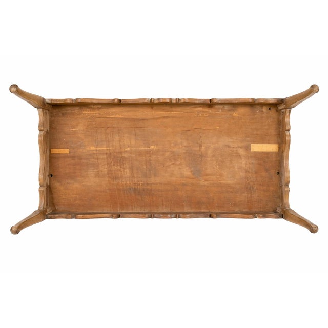 Mid 20th Century Extra Large French Provincial Solid Wood Coffee Table — 76” Blonde Wood Cocktail Table With Cabriole Legs For Sale - Image 11 of 12