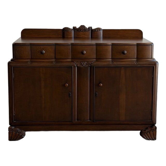 Vintage Carved Oak Server Buffet For Sale
