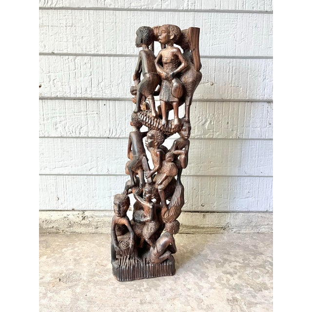 1980s Hand Carved Mpingo African Family Tree of Life Makonde Ujamaa Sculpture For Sale - Image 5 of 12