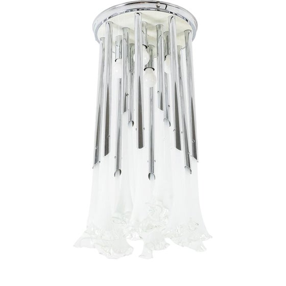Chandelier in Murano Glass and Chrome Metal, 1970s For Sale