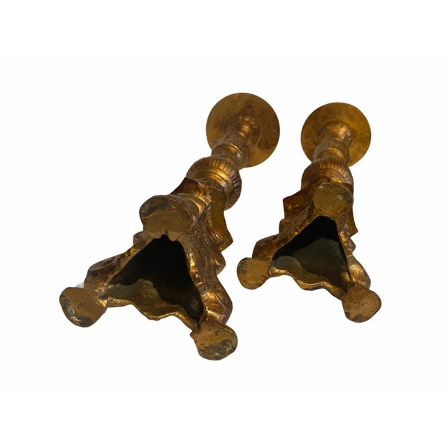 Antique Late 19th Century Neoclassical Gold Gilt Iron Candlesticks - a Pair For Sale - Image 6 of 10