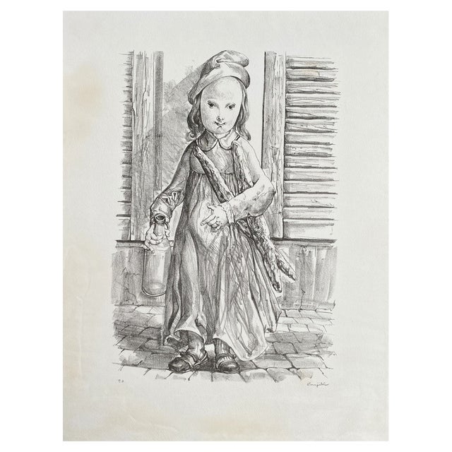 Léonard Tsuguharu Foujita, Young Girl with Bread, Original Lithograph For Sale