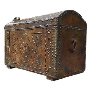 Antique Studded Leather Trunk, 1730s For Sale