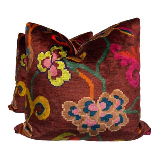 Etro "Nimphea Floral Velvet" in Ruggine 22" Pillows-a Pair For Sale