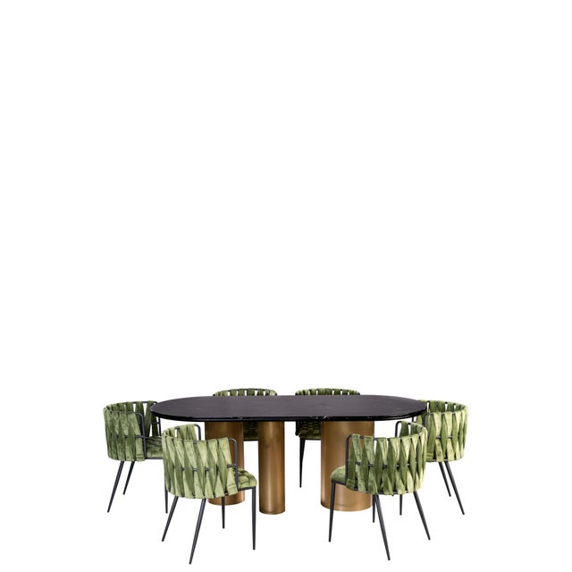 Gold Balmain Marble Top Dining Set for 6 with Green Chairs - 7 Pieces For Sale - Image 8 of 8