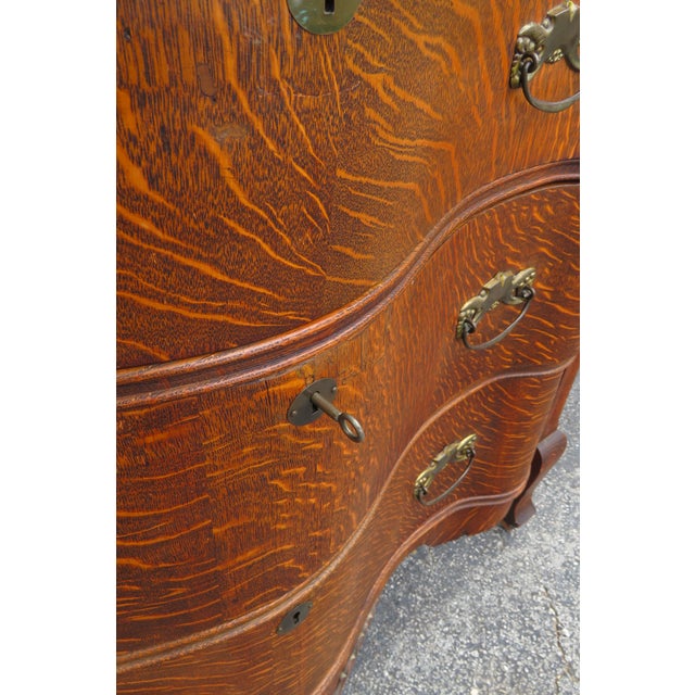 Southern Furniture Early 1900s Tiger Oak Large Tall Serpentine Gentleman’s Chest With Mirror 5982 For Sale - Image 11 of 18