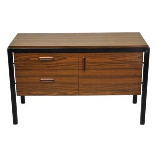 Vintage Mid Century Modern Faux Rosewood Laminate Steel Metal Credenza Cabinet For Sale