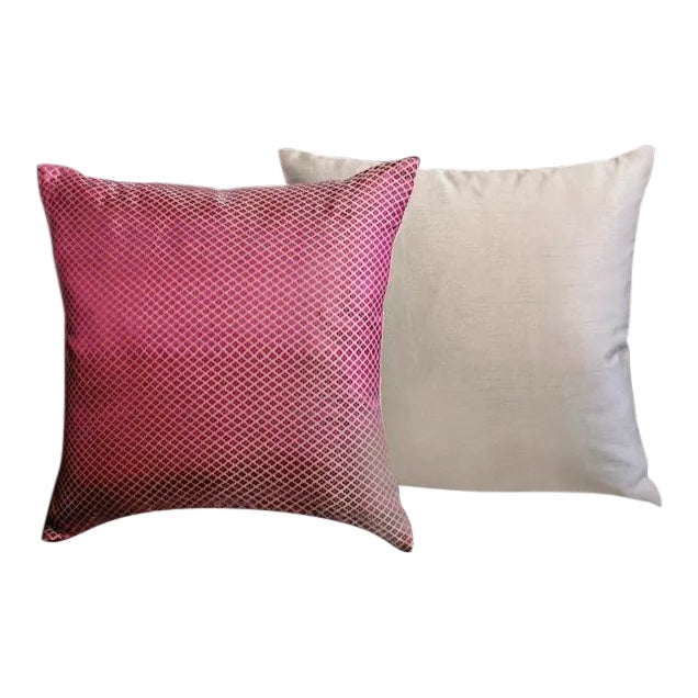 Magenta Diamond Silk Brocade Pillow For Sale