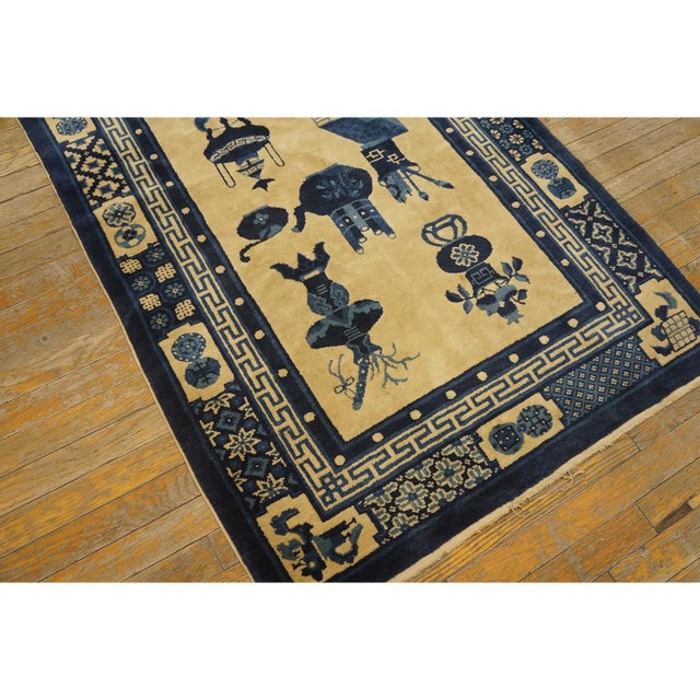 1920s 1920s Beige Geometric Chinese Baotou 100 Antiques Carpet 3'x 5' Wool Small Rug For Sale - Image 5 of 10
