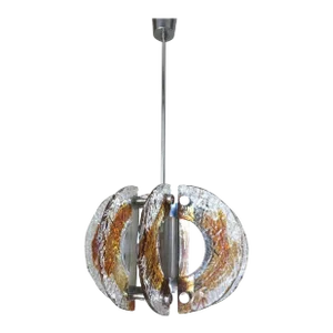 Vintage 1960s Italian Pendant With Clear & Amber Murano Glass by Mazzega