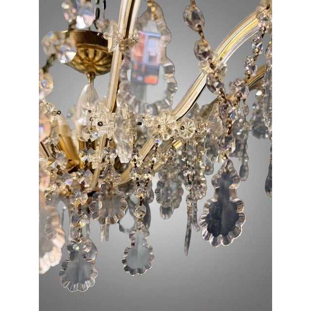 Marie Theresa Brass and Crystal 8-Light Semi Flush Chandelier For Sale - Image 3 of 8