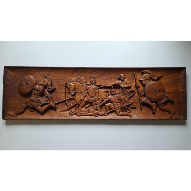 Mid-Century Modern Large Hand-Carved Wooden Relief with The Walls of Troy Motif, Germany, 1956 For Sale - Image 3 of 15
