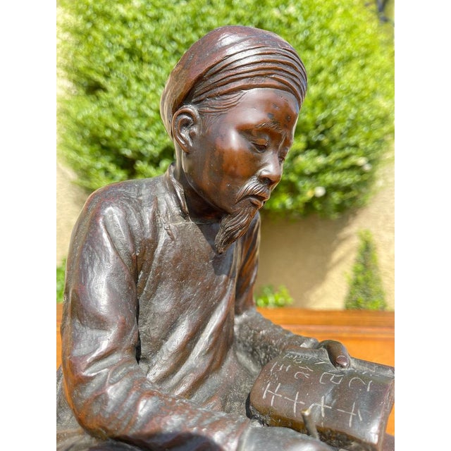 Meiji Bronze Literate Writing, 19th Century For Sale - Image 6 of 18