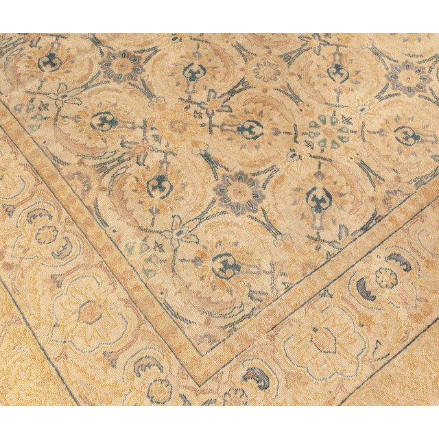 Textile 1920s Persian Tabriz Inky Blue, Soft Yellow, Beige Hand Knotted Wool Rug For Sale - Image 7 of 9