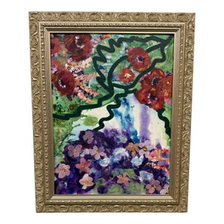 Floral Mixed Media Painting, Framed For Sale