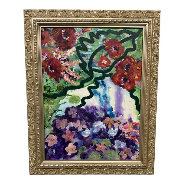 Floral Mixed Media Painting, Framed For Sale