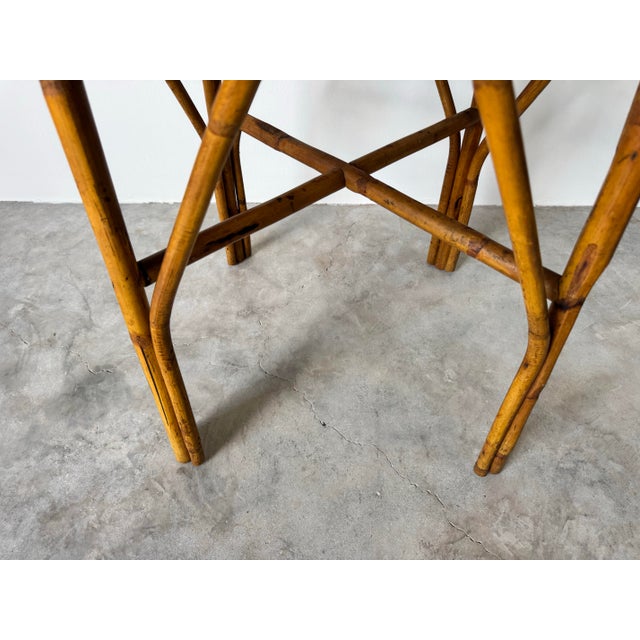 Vintage Coastal Bamboo & Rattan End Table With Glass Top For Sale - Image 4 of 12