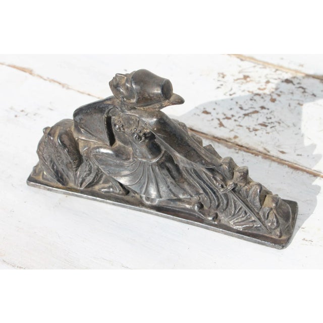 1920s English Art Deco Warrior Woman Pewter Automobile Mascot Hood Ornament For Sale - Image 6 of 13