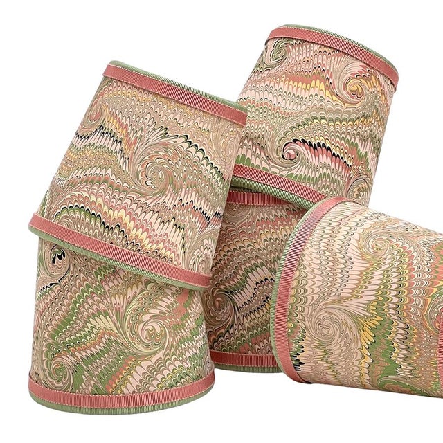 Contemporary Mauve and Soft Green Marbled Paper Chandelier Shade - 4”x6”x6” For Sale - Image 3 of 4