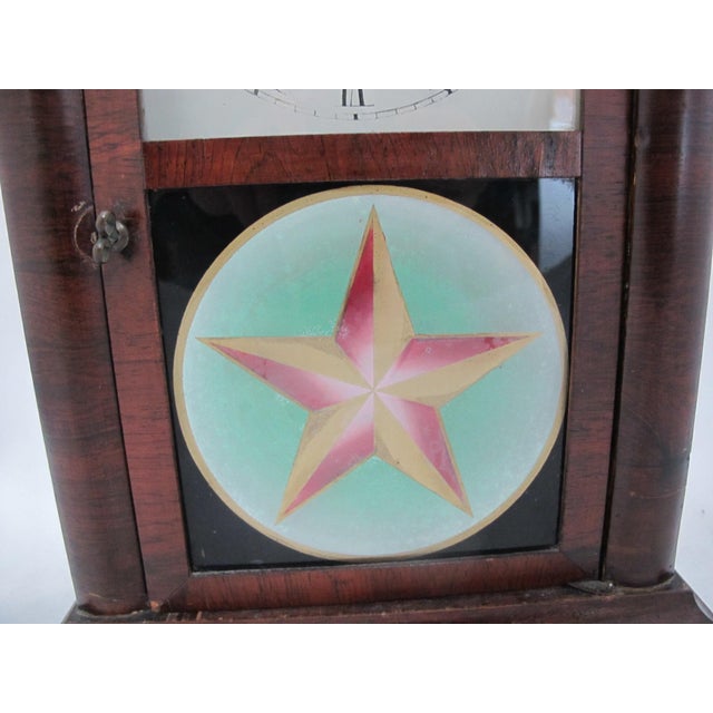 E.n. Welch 8 Day Antique Gothic Steeple Clock With Hand Painted Barn Star Glass For Sale - Image 4 of 12