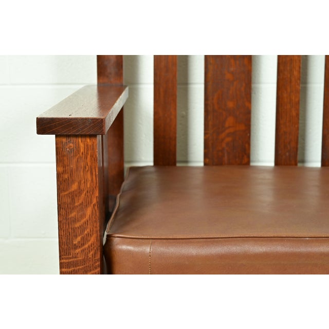 Wood Limbert Style Antique Mission Oak Arts & Crafts Settle Sofa, Circa 1910 For Sale - Image 7 of 11