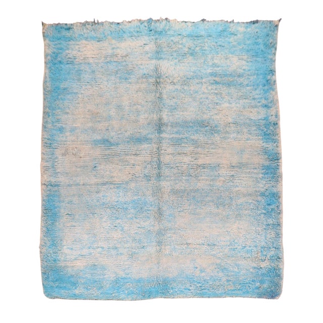 Vintage Sky Blue Moroccan Square Rug - 7' x 8'3" For Sale