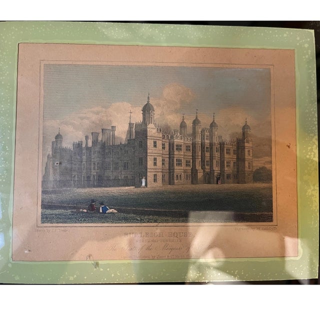 Antique 1829 copperplate line engraving titled "Burleigh House, Northamptonshire - The Seat of the Marquess of Exeter."...