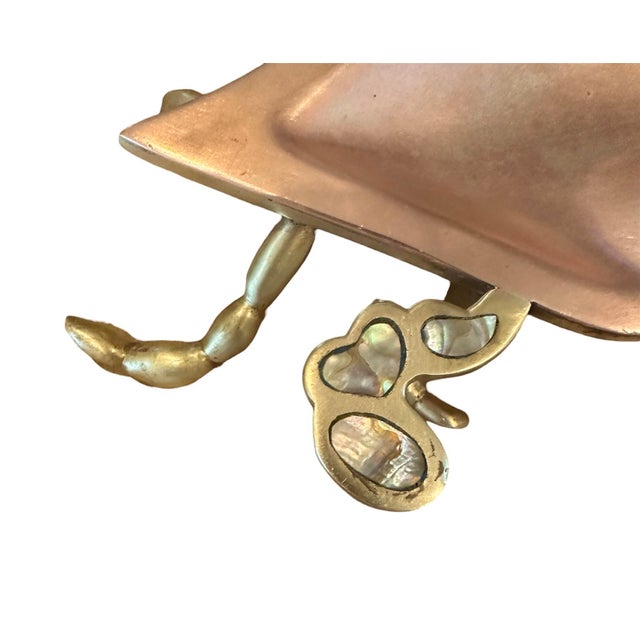 Vintage, Mid Century Los Castillo Style Brass, Copper & Abalone Crab Trinket Dish / Vide Poche / Catchall For Sale In Dallas - Image 6 of 7