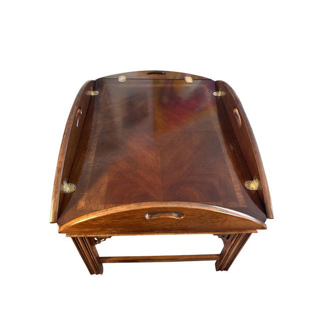Brown Vintage Lane Butler Tray Table in Walnut With Folding Hinged Sides For Sale - Image 8 of 12