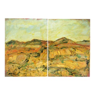 Signed 1980s Abstract Acrylic Landscape Diptych by Harry Hilson For Sale