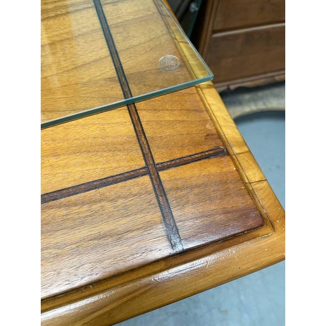 Antique Hand Carved Sideboard Buffet, Berkey & Gay, Jacobean Revival, Walnut Wood, Glass Top For Sale - Image 9 of 11