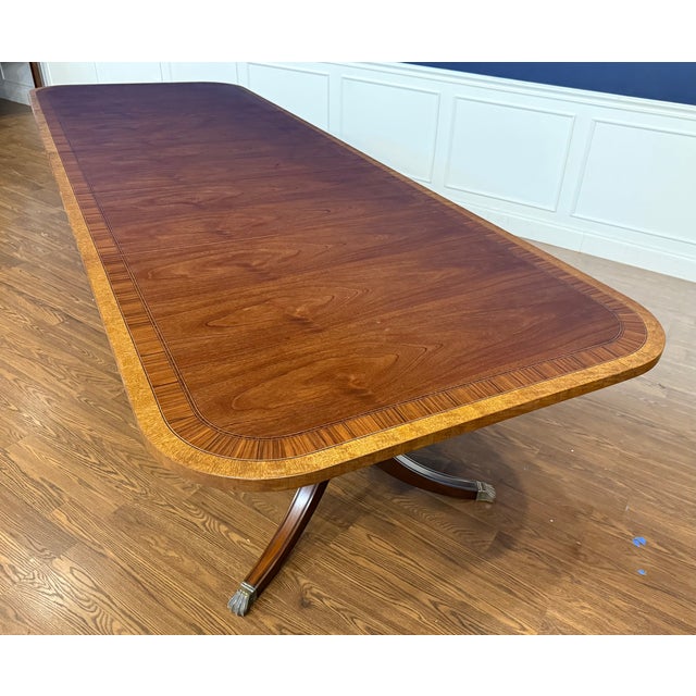 Traditional Multi-Banded Mahogany Dining Table by Leighton Hall - Showroom Sample For Sale In Atlanta - Image 6 of 18