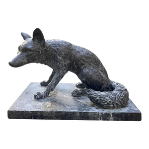 Vintage Cast Iron Sitting Fox Garden Statue