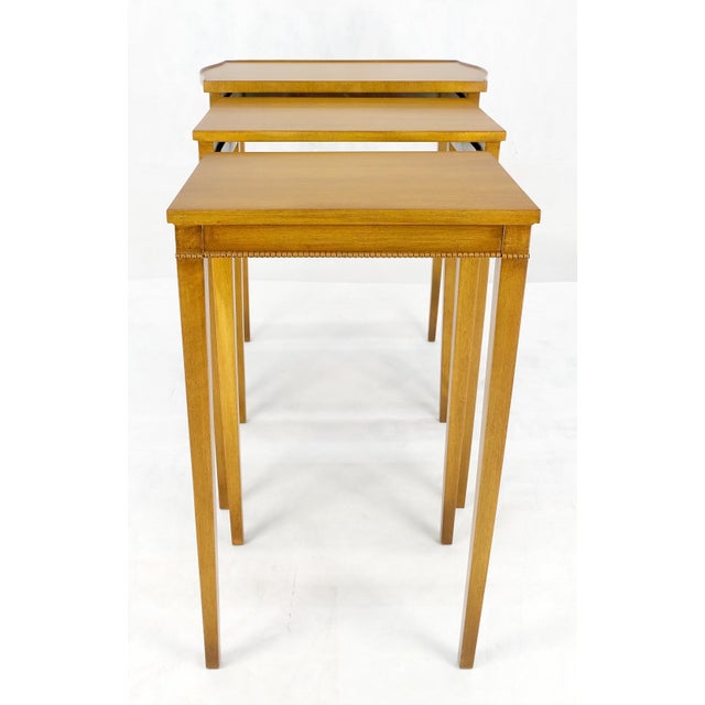 Light American Walnut Gallery Top Tapered Legs Federal Set of 3 Nesting Tables For Sale - Image 6 of 12