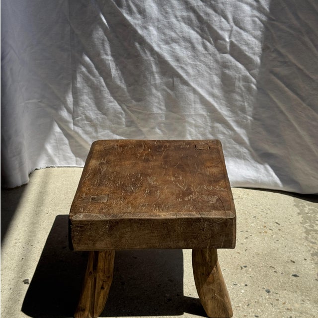 Small Wabi-Sabi Rectangular Side Stool in Teak, 1980s For Sale - Image 6 of 14