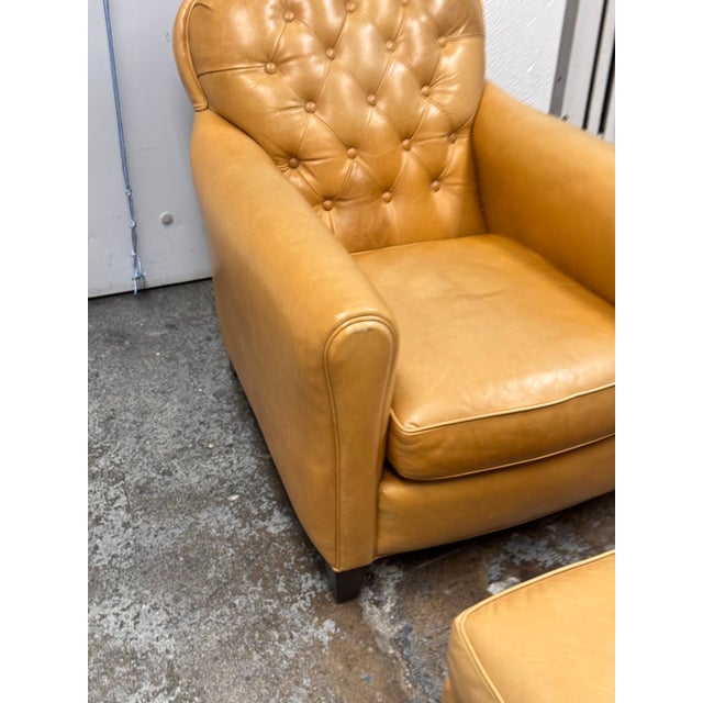 Animal Skin Crate & Barrel Rollins Camel Leather Button-Tufted Chair + Ottoman For Sale - Image 7 of 12
