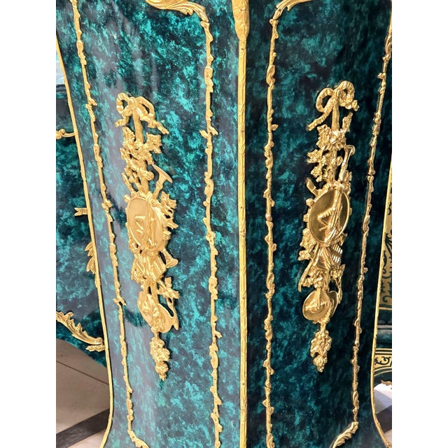 Metal Green Pedestal With Gilded Bronze Ormolu & Hand-Finished Gold Leaf For Sale - Image 7 of 7
