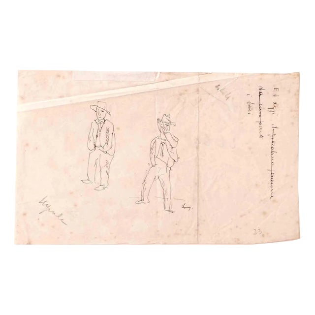 Leo Longanesi, Figures, Original Pen Drawing, Mid-20th-Century For Sale