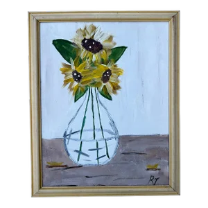Late 20th Century Original Still Life, "Sunflowers in Vase" Oil on Canvas, Signed by Artist