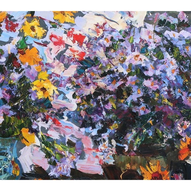 Original Still Life Oil Painting: Flowers and Food, Ukrainian Art 80-90 For Sale - Image 6 of 6