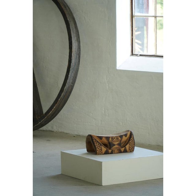Sculptural Hand-Carved African Wooden Stool with Geometric Decoration, 1950s For Sale - Image 3 of 17