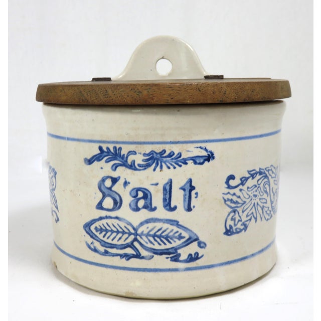 Antique American Blue & White Stoneware Kitchen Salt Box Chairish