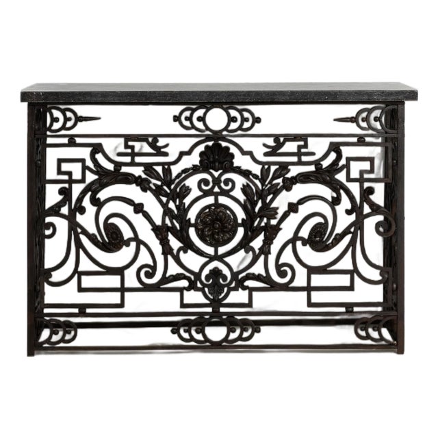 Neoclassical Wrought Iron Console With Belgian Bluestone For Sale